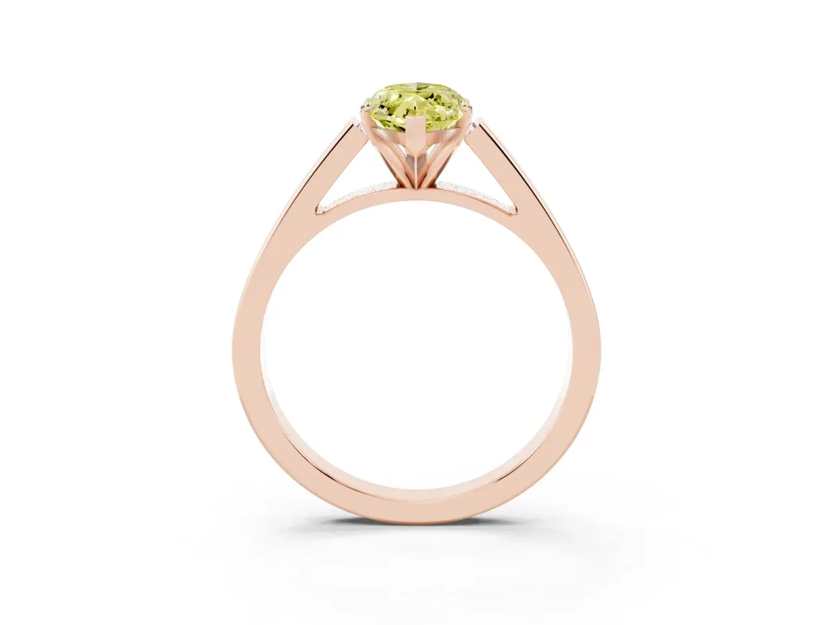 Fancy Yellow Marquise Cut Solitaire Engagement Ring with Four-Prong Setting and Tapered Band Rose gold