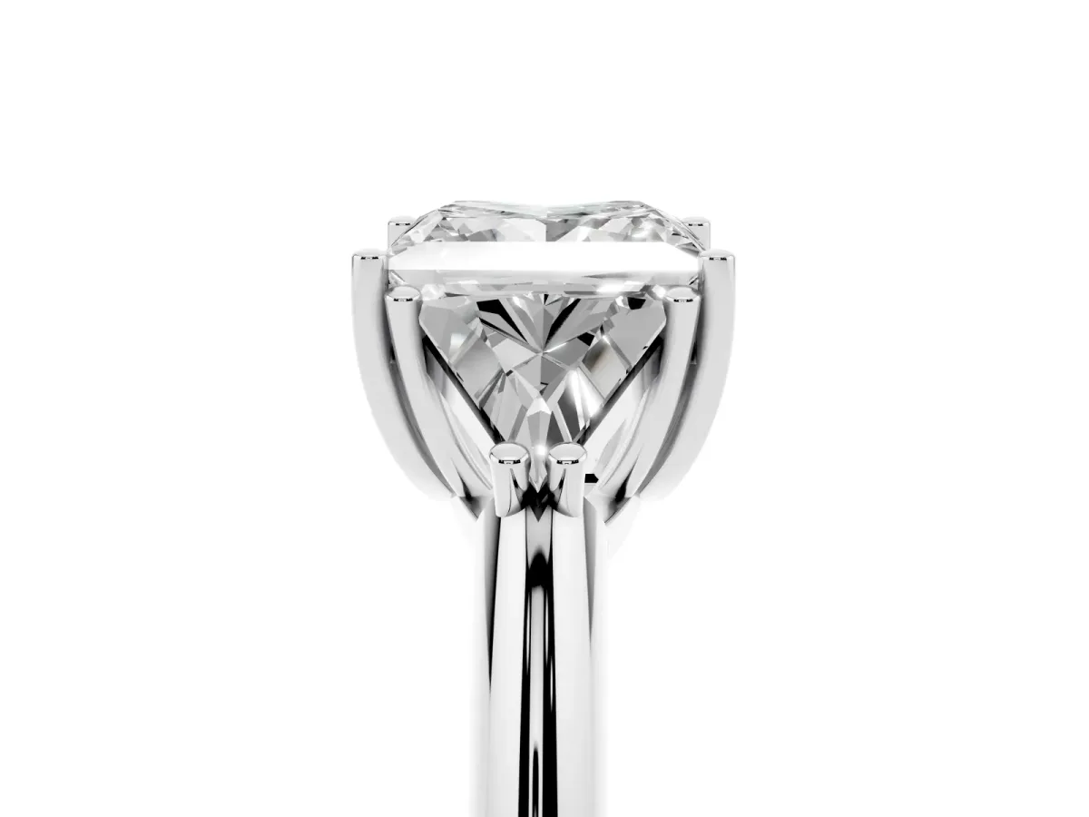 Three-Stone Princess Cut Diamond Engagement Ring with Trillion Side Stones and Prong Setting Silver
