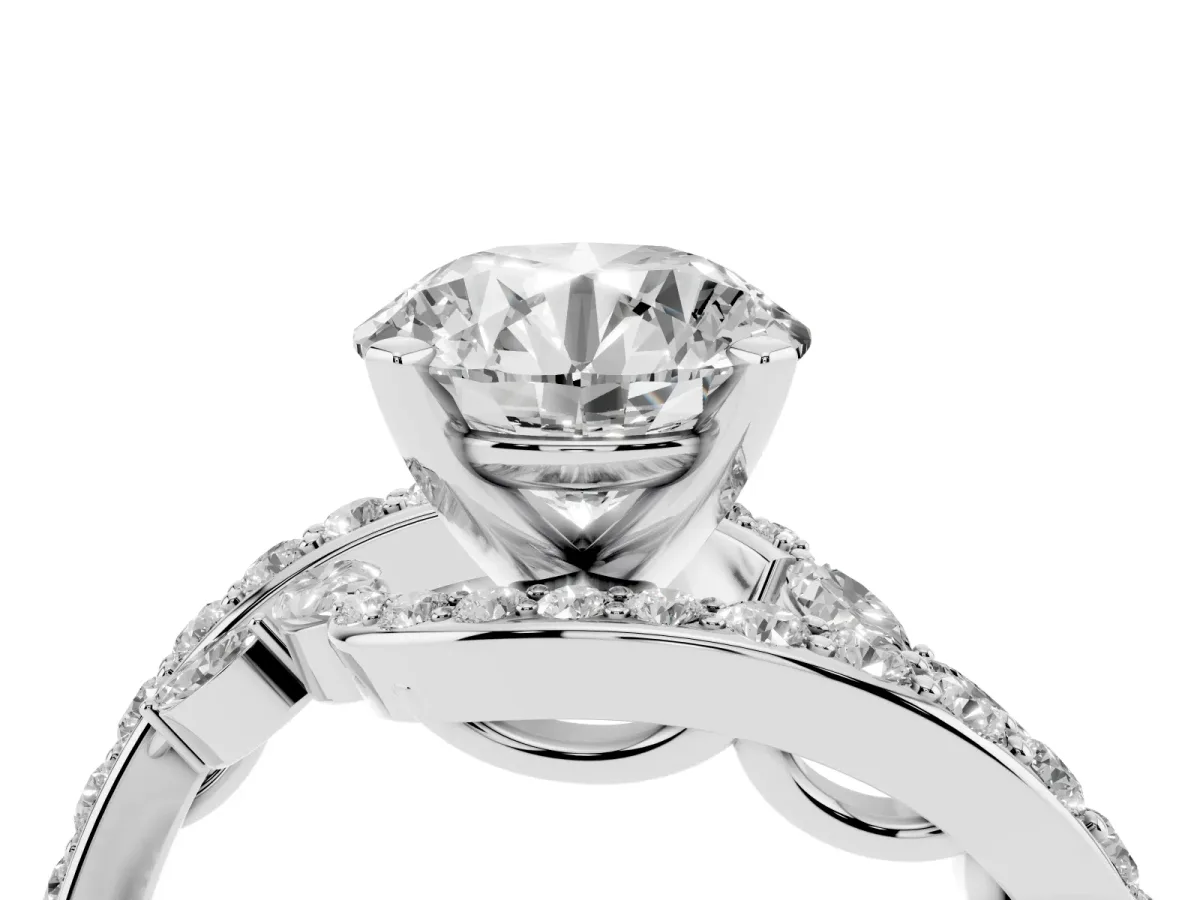 Round Cut Solitaire with Pavé Twist Band and Four-Prong Setting Silver