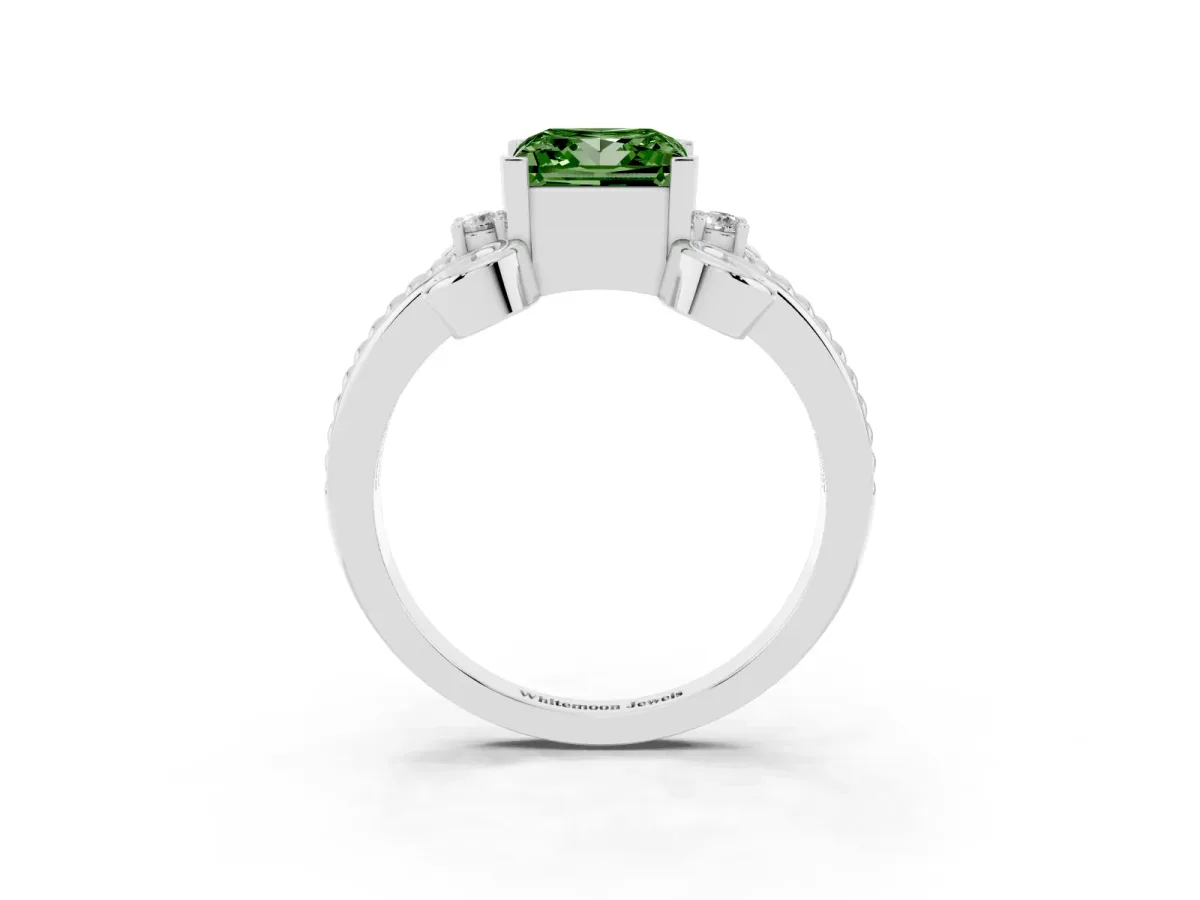 Fancy Green Princess Cut Solitaire Twisted Band Scroll Prong Ring Silver
