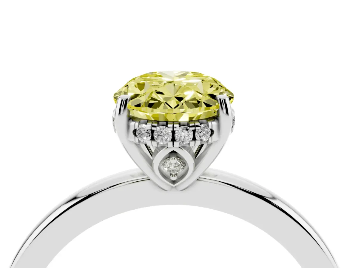 Fancy Yellow Oval Cut Solitaire Diamond Ring with Prong Setting and Plain Band Silver