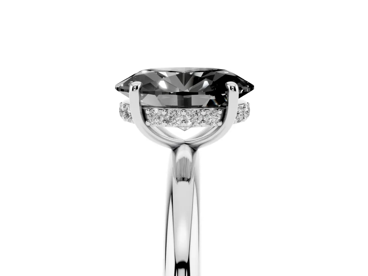 Fancy Black Oval Cut Diamond Solitaire Ring with Thin Band and Four-Prong Setting Platinum