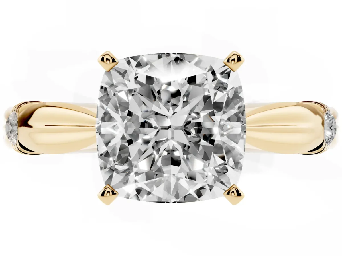 Cushion Cut Solitaire Diamond Twisted Band with Four-Prong Setting Yellow gold