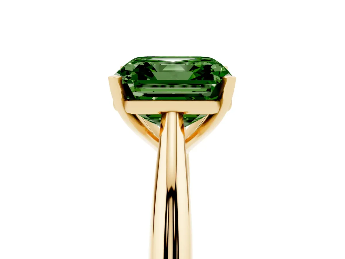 Fancy Green Asscher Cut Diamond Solitaire Engagement Ring with Cathedral Setting and Four-Prong Mount Yellow gold