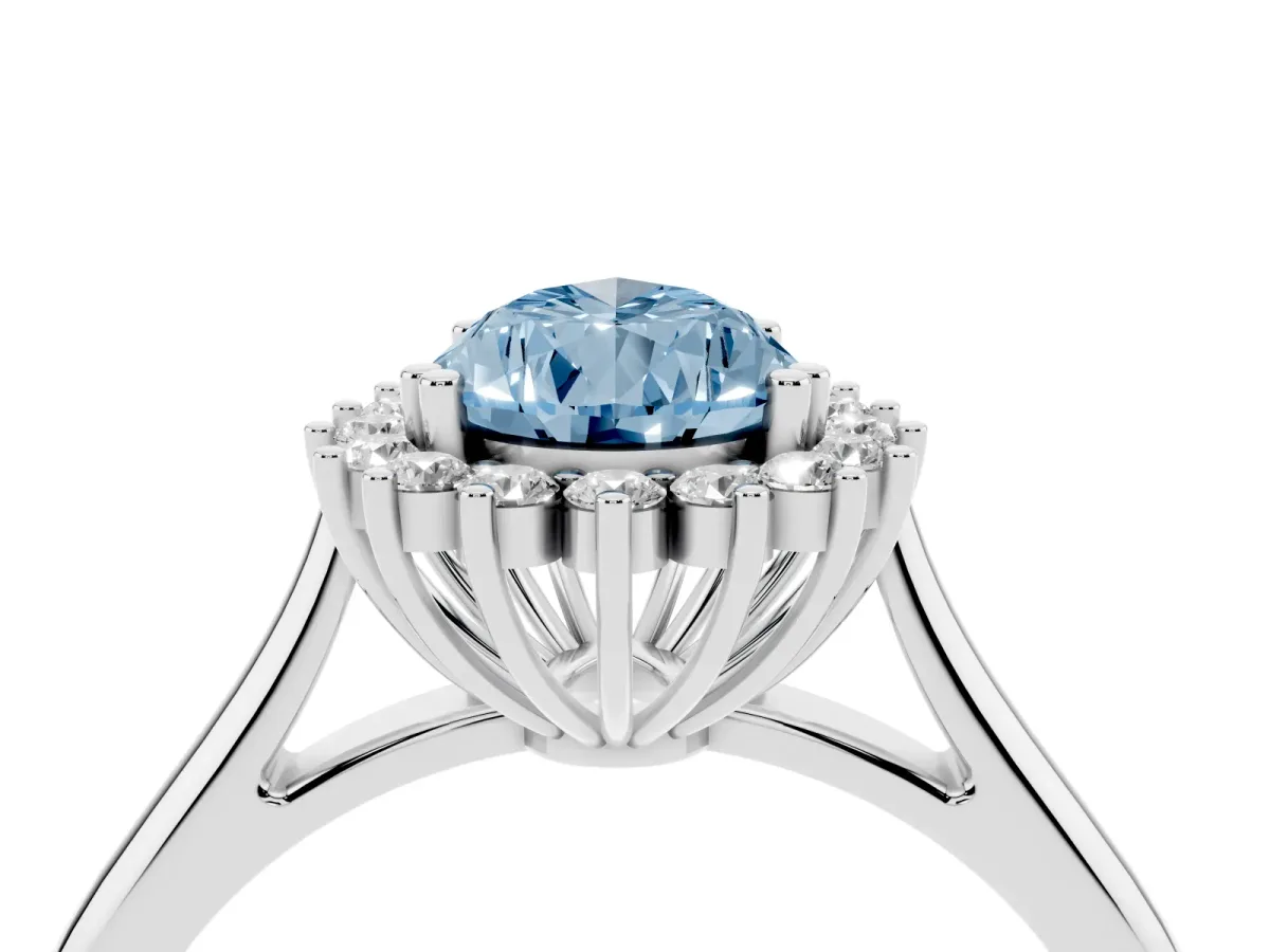 Fancy Blue Pear Cut Cut Diamond Halo Ring with Solitaire Band and Prong Setting Platinum