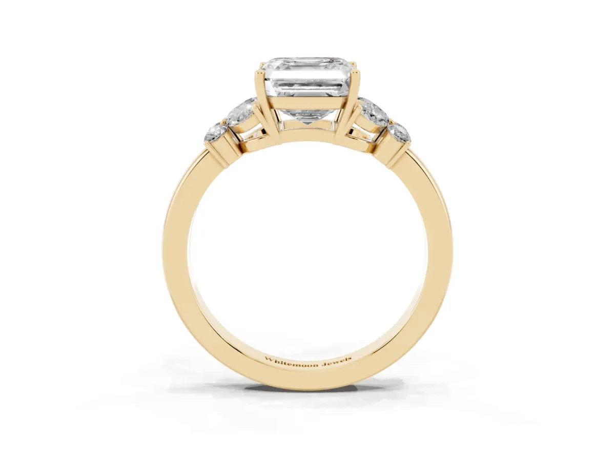 Asscher Cut Cut Solitaire Floral Diamond Ring with Four-Prong Setting Yellow gold
