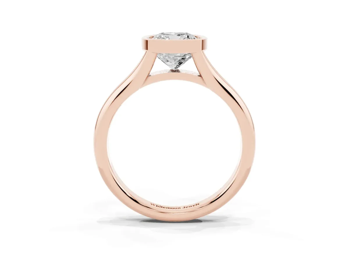 Bezel Set Cushion Cut Solitaire Diamond Ring with Smooth Band Rose gold