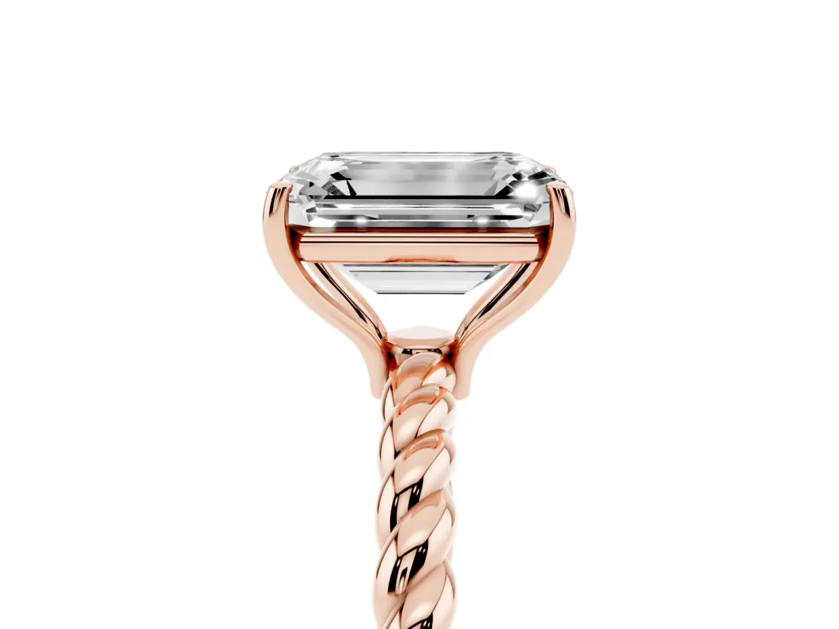Emerald Cut Solitaire Twist Band Ring with Four-Prong Setting Rose gold