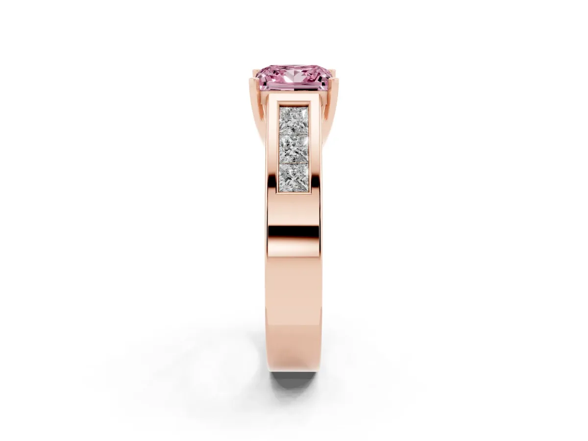Fancy Pink Princess Cut Cut Channel Set Solitaire Ring with Four-Prong Setting Rose gold