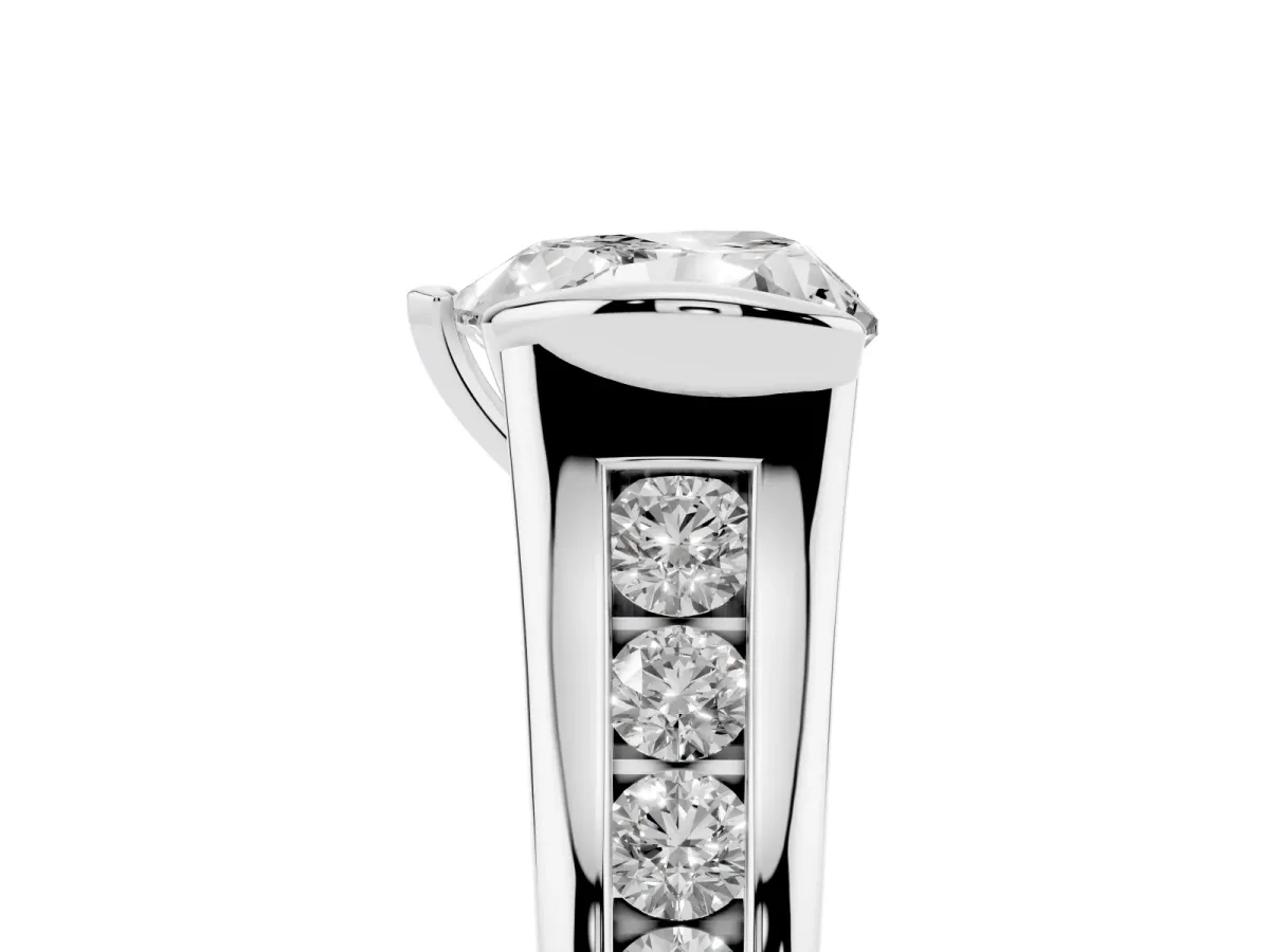 Heart Cut Solitaire Bezel-Set Diamond Ring with Channel-Set Band Platinum