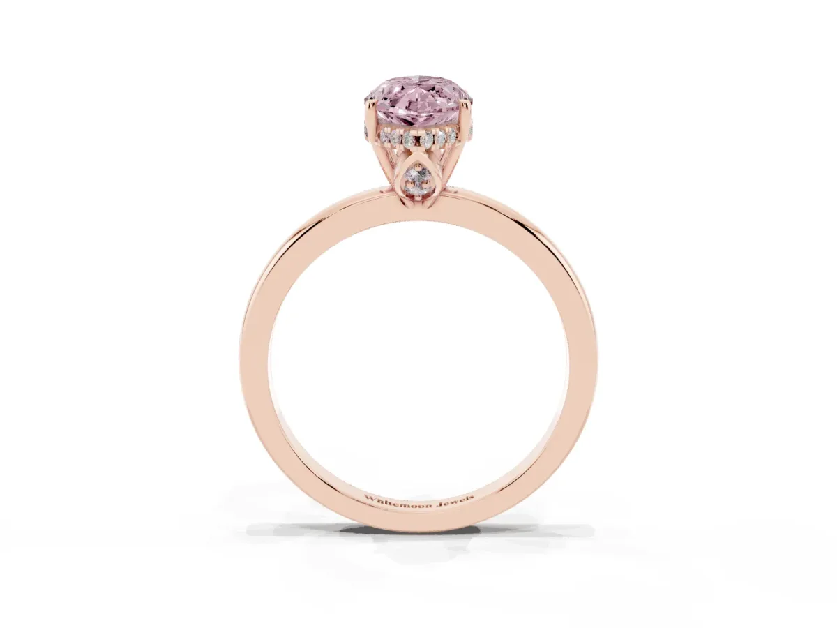 Fancy Pink Marquise Cut Solitaire Diamond Ring with Prong Setting and Plain Band Rose gold