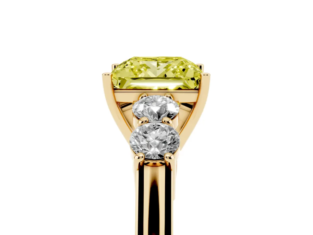 Fancy Yellow Princess Cut Cut Diamond Five-Stone Prong Set White Gold Ring Yellow gold