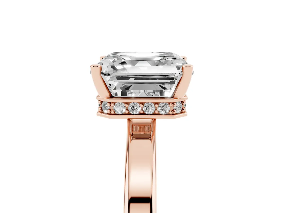 Asscher Cut Cut Solitaire Engagement Ring with Four-Prong Setting on a Classic Band Rose gold