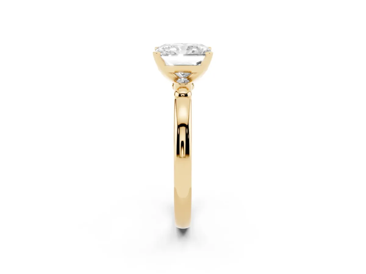 Radiant Cut Solitaire Beaded Band with Four-Prong Setting Yellow gold