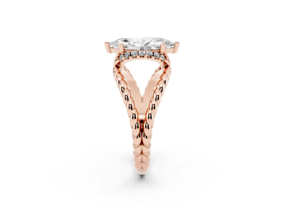 Marquise Cut Halo Twisted Band Four-Prong Ring Rose gold