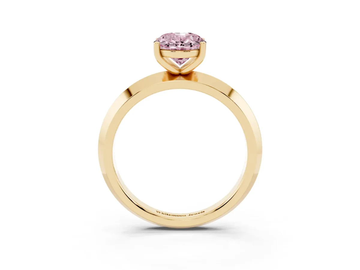 Fancy Pink Oval Cut Cut Solitaire Engagement Ring with Flat Band and Four-Prong Setting Yellow gold