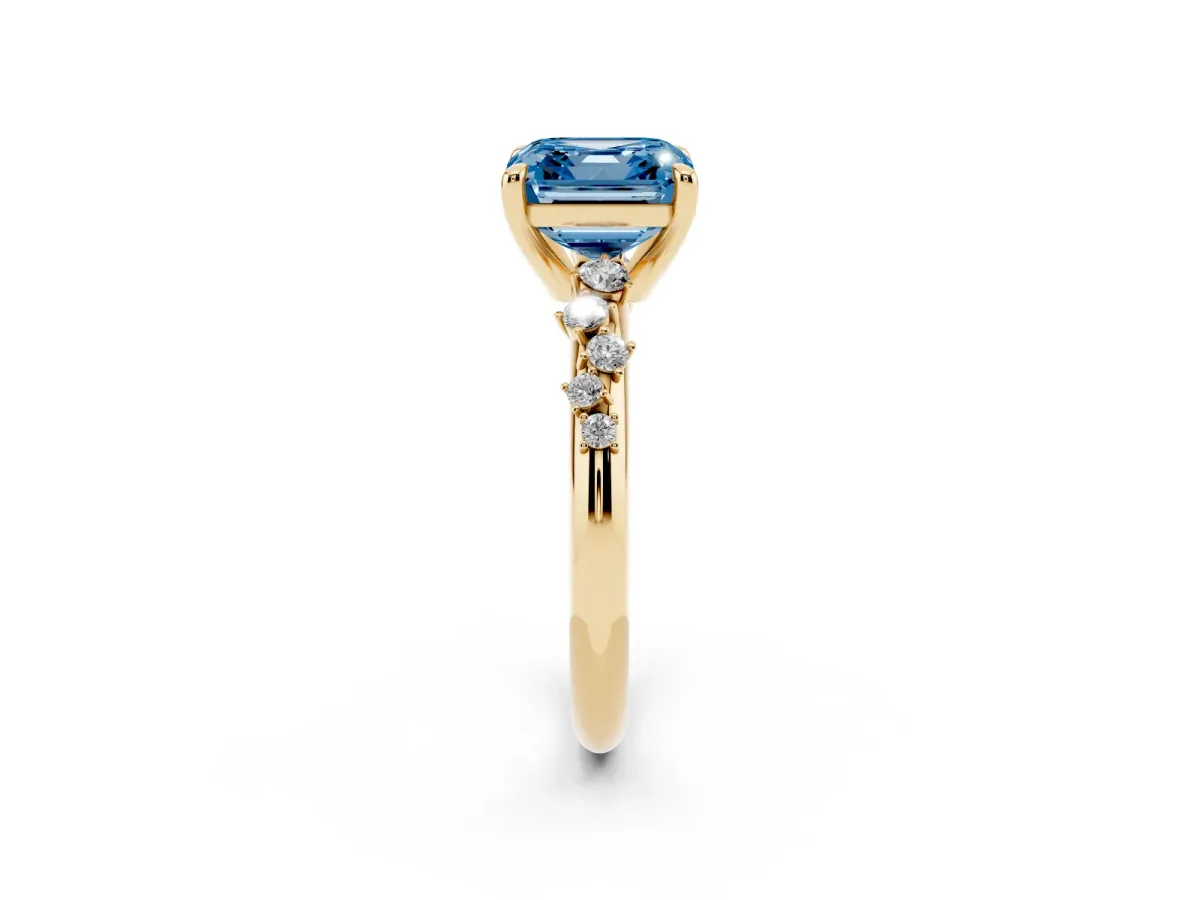 Fancy Blue Asscher Cut Cut Diamond Vine Band with Four-Prong Setting Yellow gold