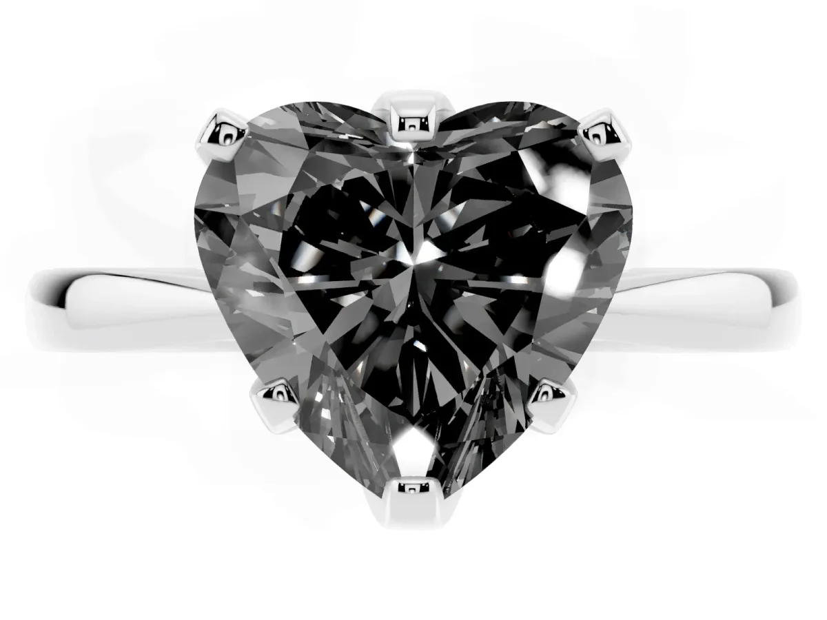 Fancy Black Heart Cut Solitaire Engagement Ring with Six-Prong Setting and Tapered Band Platinum
