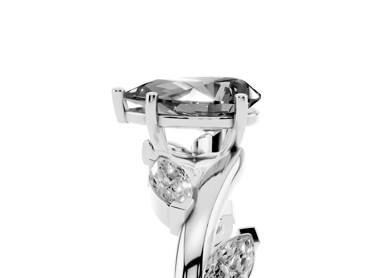 Fancy Black Pear Cut Solitaire Twisted Band Marquise Accent Prong Setting Ring Silver