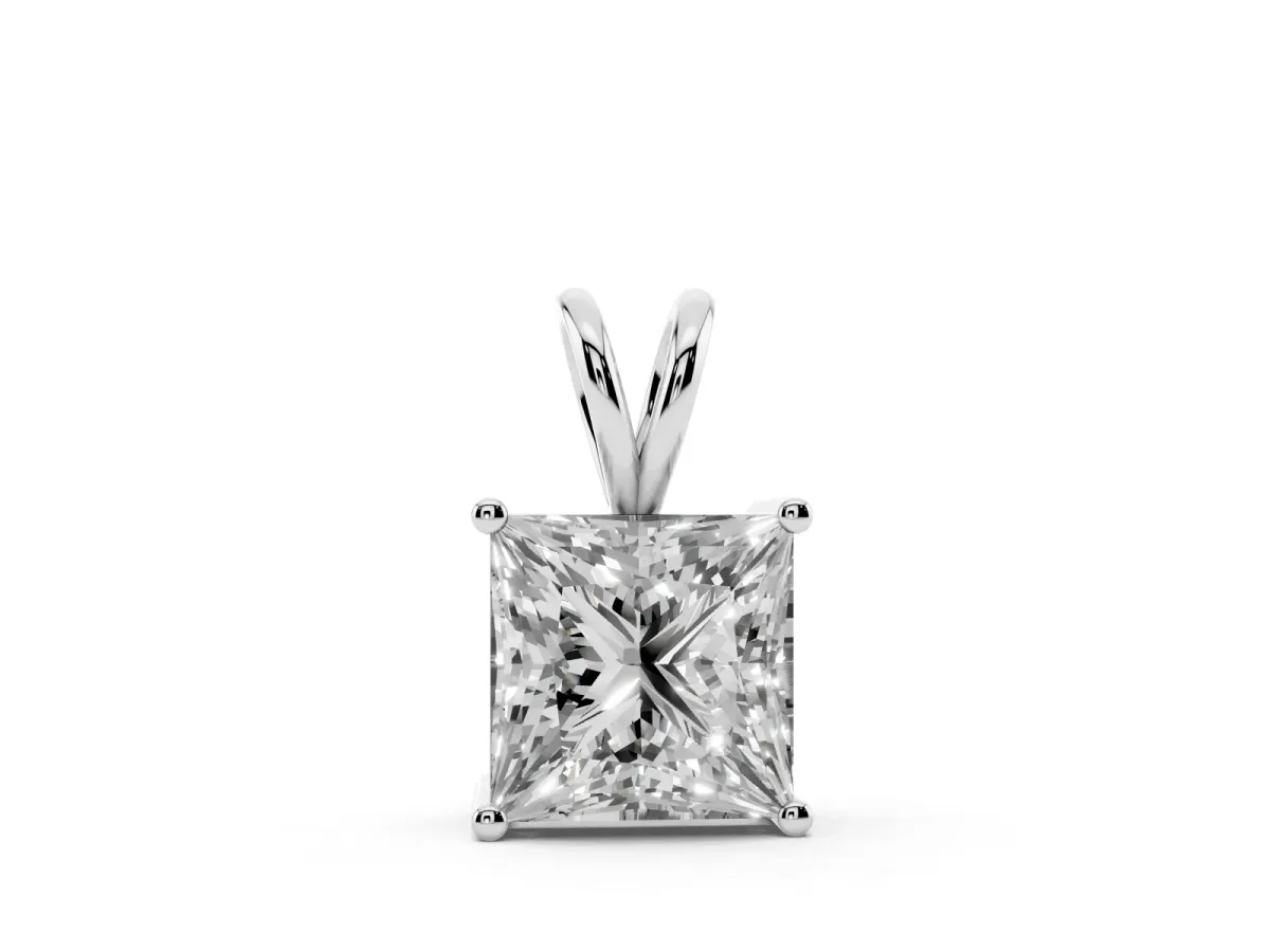 Princess Diamond Solitaire Pendant with Four Prong Setting Silver
