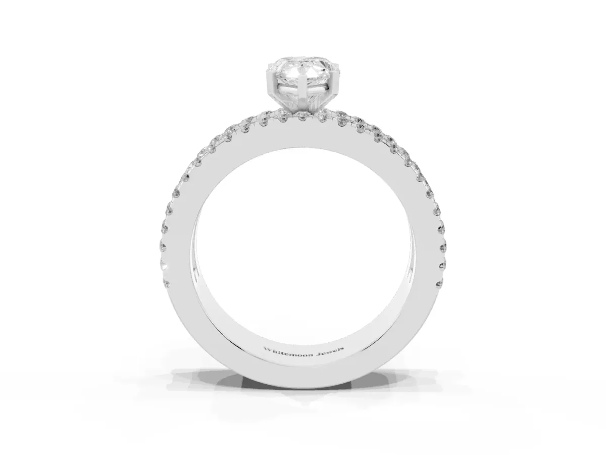 Pear Cut Diamond Solitaire Ring with Pavé and Channel Set Band Silver