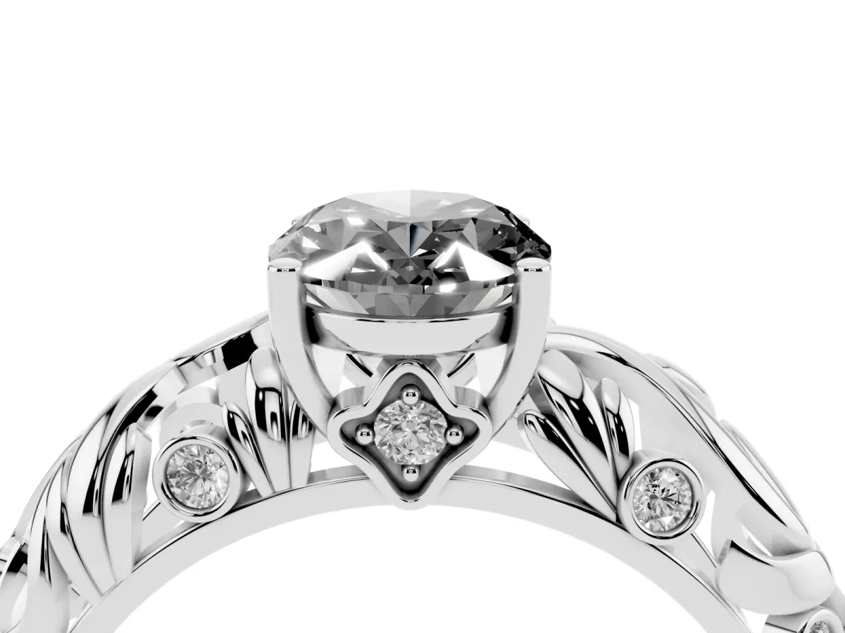 Fancy Black Oval Cut Solitaire Diamond Leaf-Inspired Vine Band Ring with Prong Setting Platinum