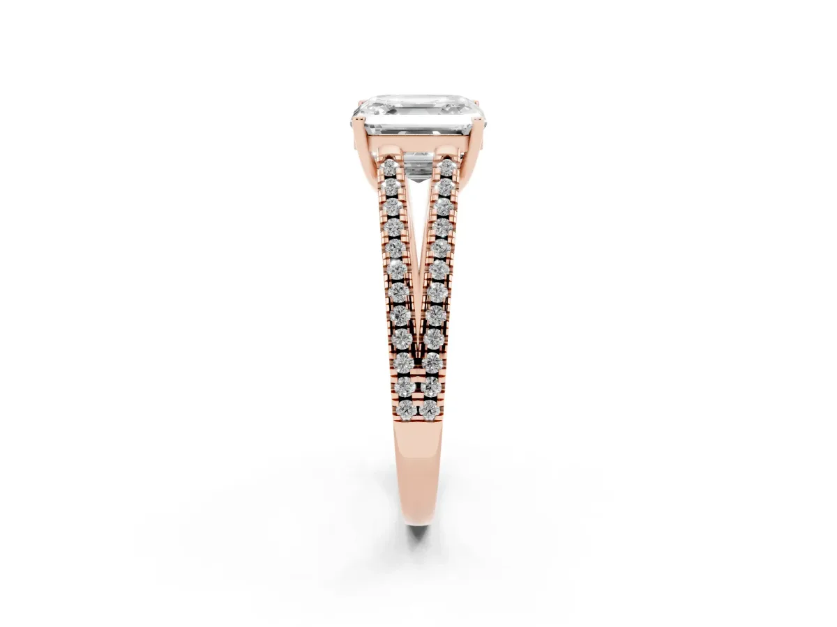 Asscher Cut Diamond Solitaire Engagement Ring with Split Shank Pavé Band Rose gold