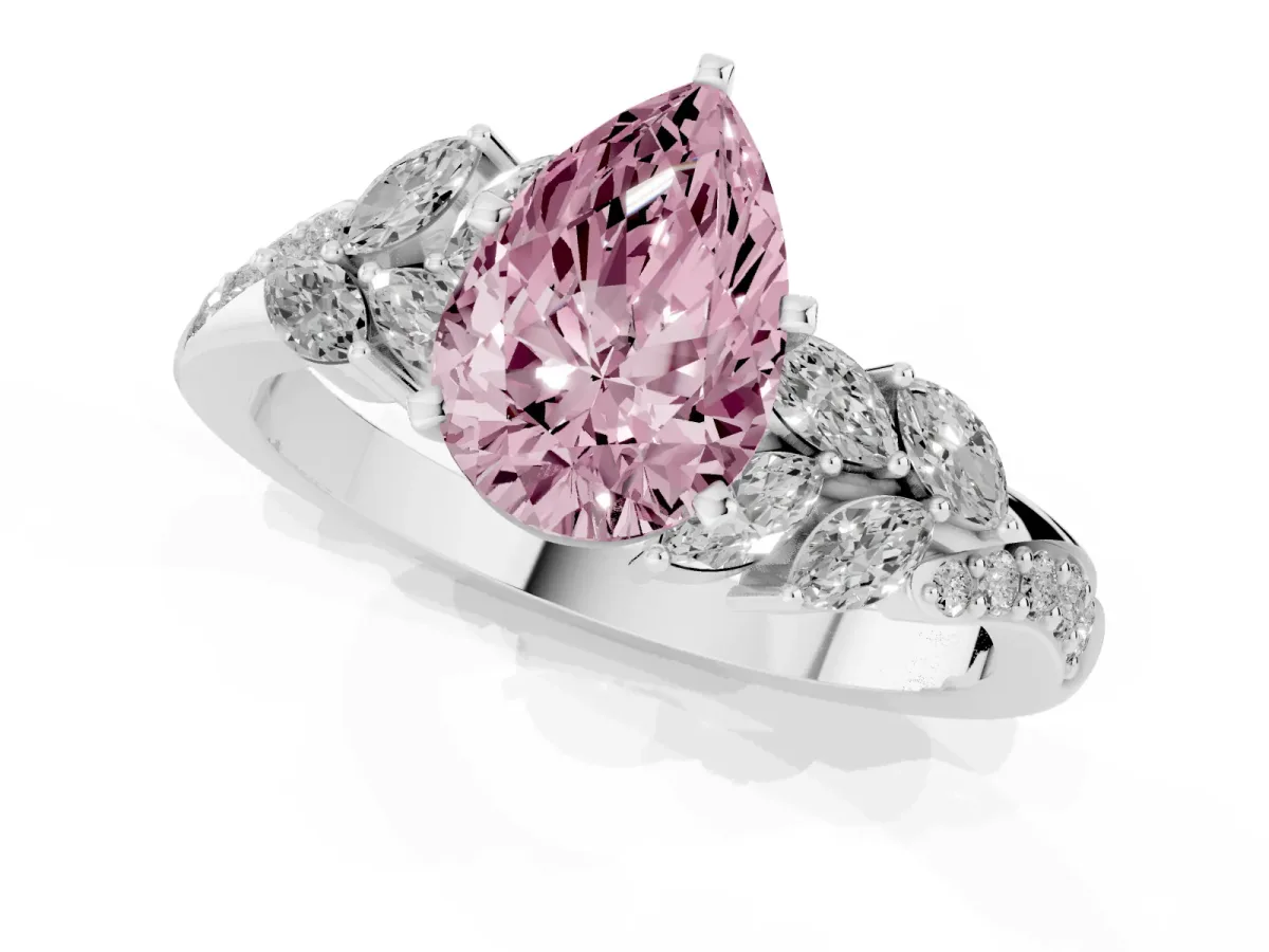 Fancy Pink Pear Cut Solitaire Marquise Twist Band with Six-Prong Setting Silver