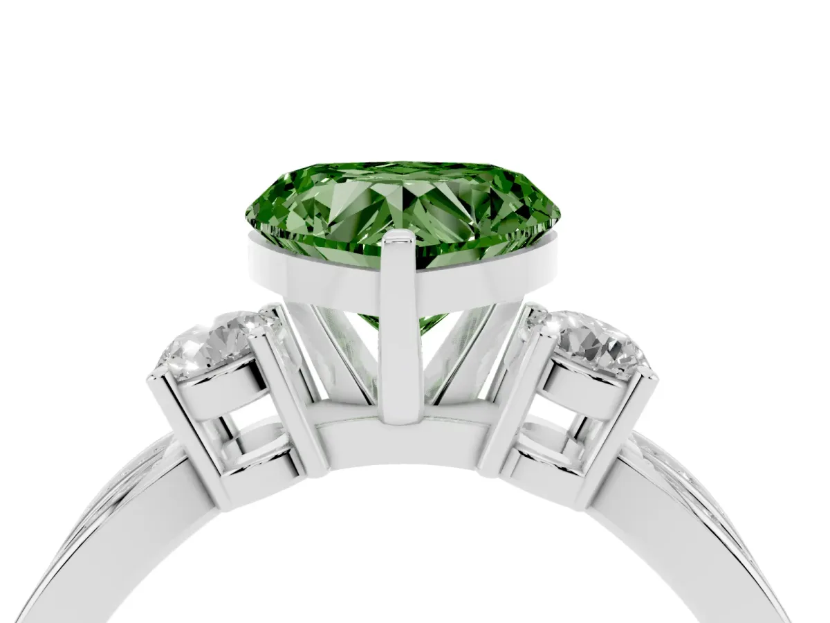 Fancy Green Three-Stone Heart Cut Cut Diamond Twist Band with Prong Setting Silver