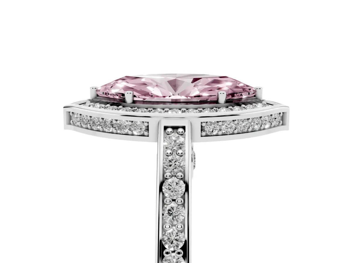 Fancy Pink Marquise Cut Cut Halo Pave Split Shank Prong Setting Ring Platinum