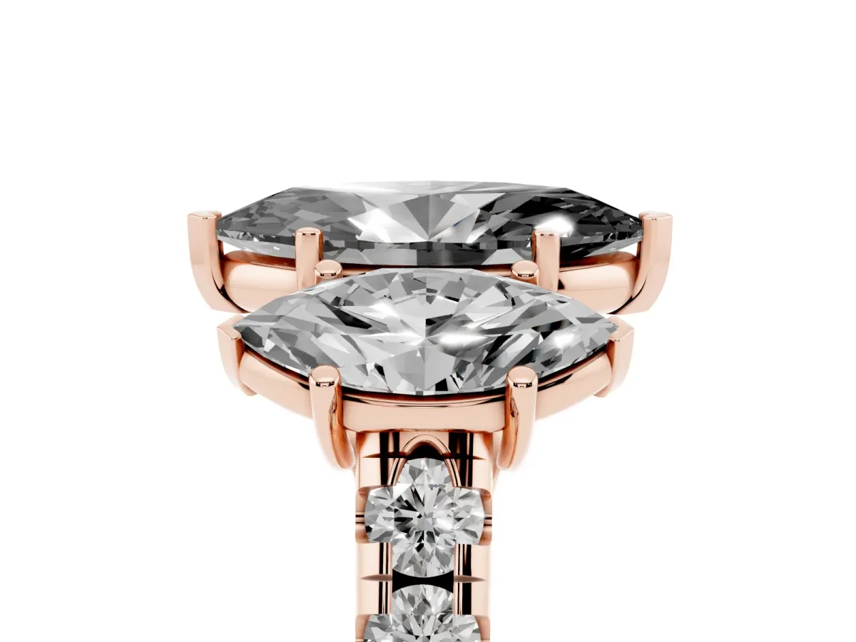 Fancy Black Three-Stone Marquise Cut Diamond Pavé Band with Prong Setting Rose gold