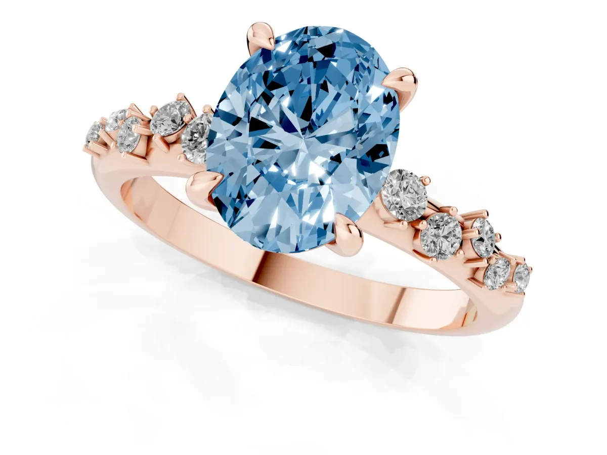 Fancy Blue Oval Cut Cut Diamond Vine Band with Four-Prong Setting Rose gold