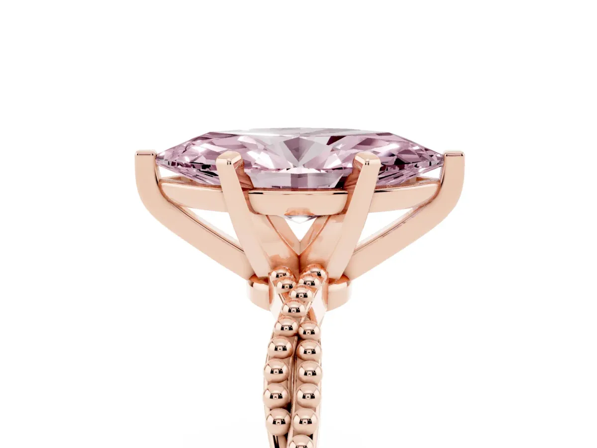 Fancy Pink Marquise Cut Solitaire Twisted Band with Bead Prong Setting Rose gold