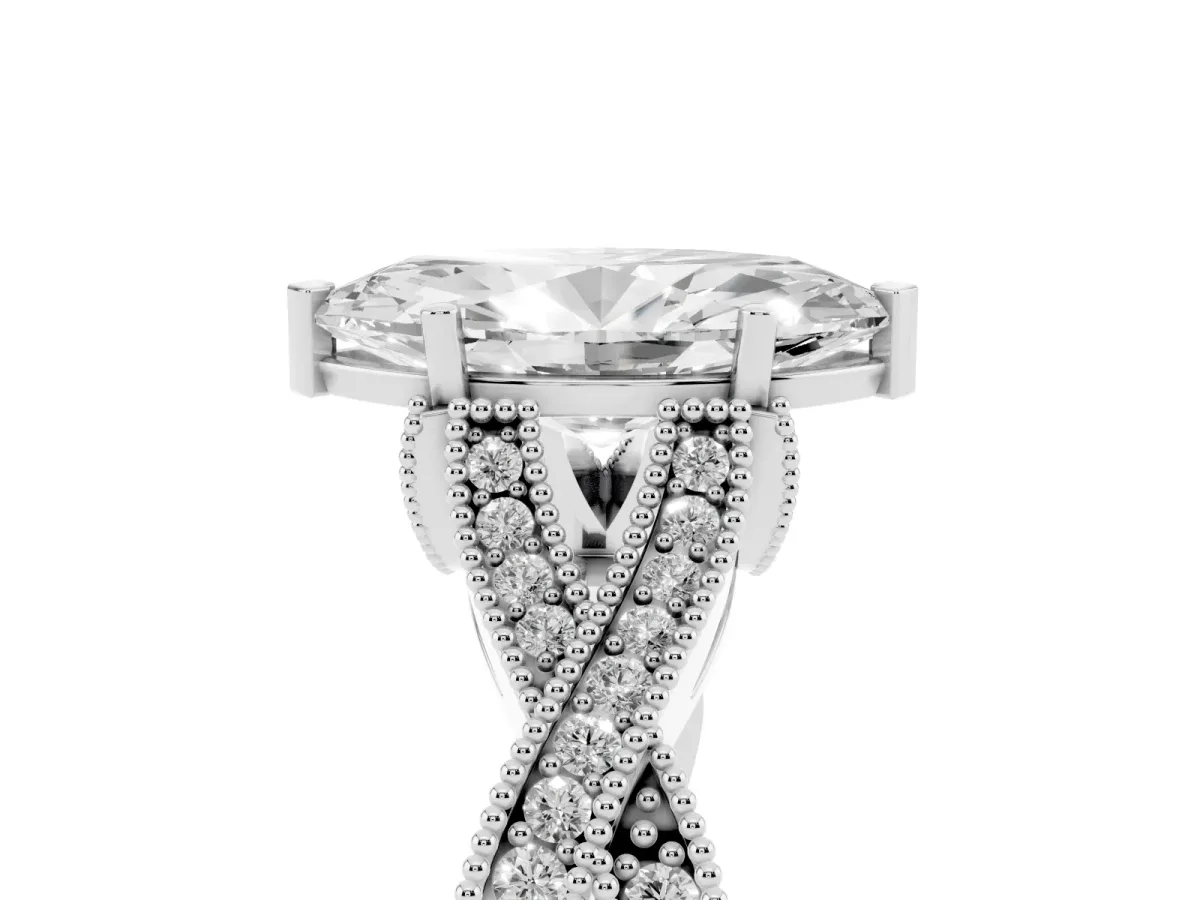 Marquise Cut Cut Diamond Twisted Band with Milgrain Pave Setting and Four-Prong Setting Silver