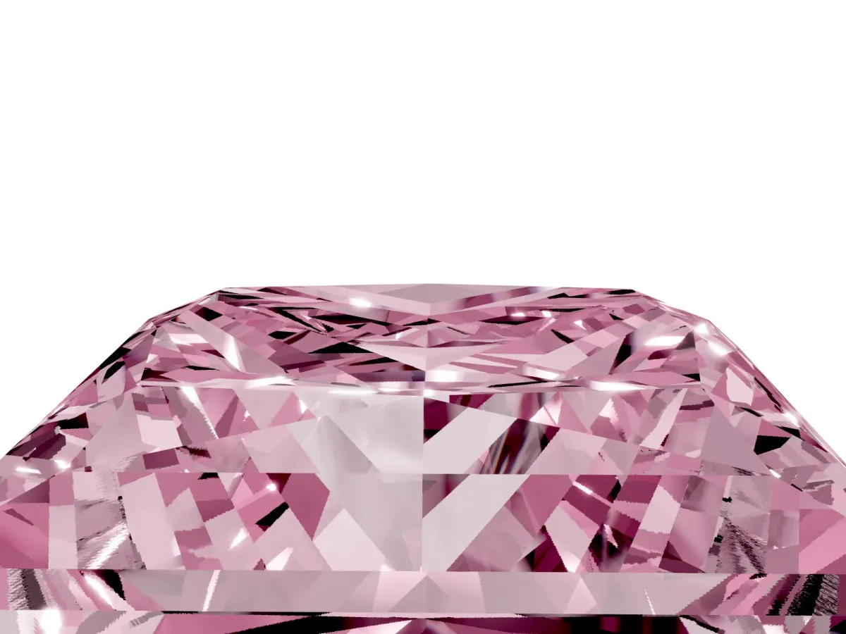 Fancy Pink Princess Cut Halo Diamond Ring with Milgrain and Bezel Accents on a Split Shank Band Yellow gold
