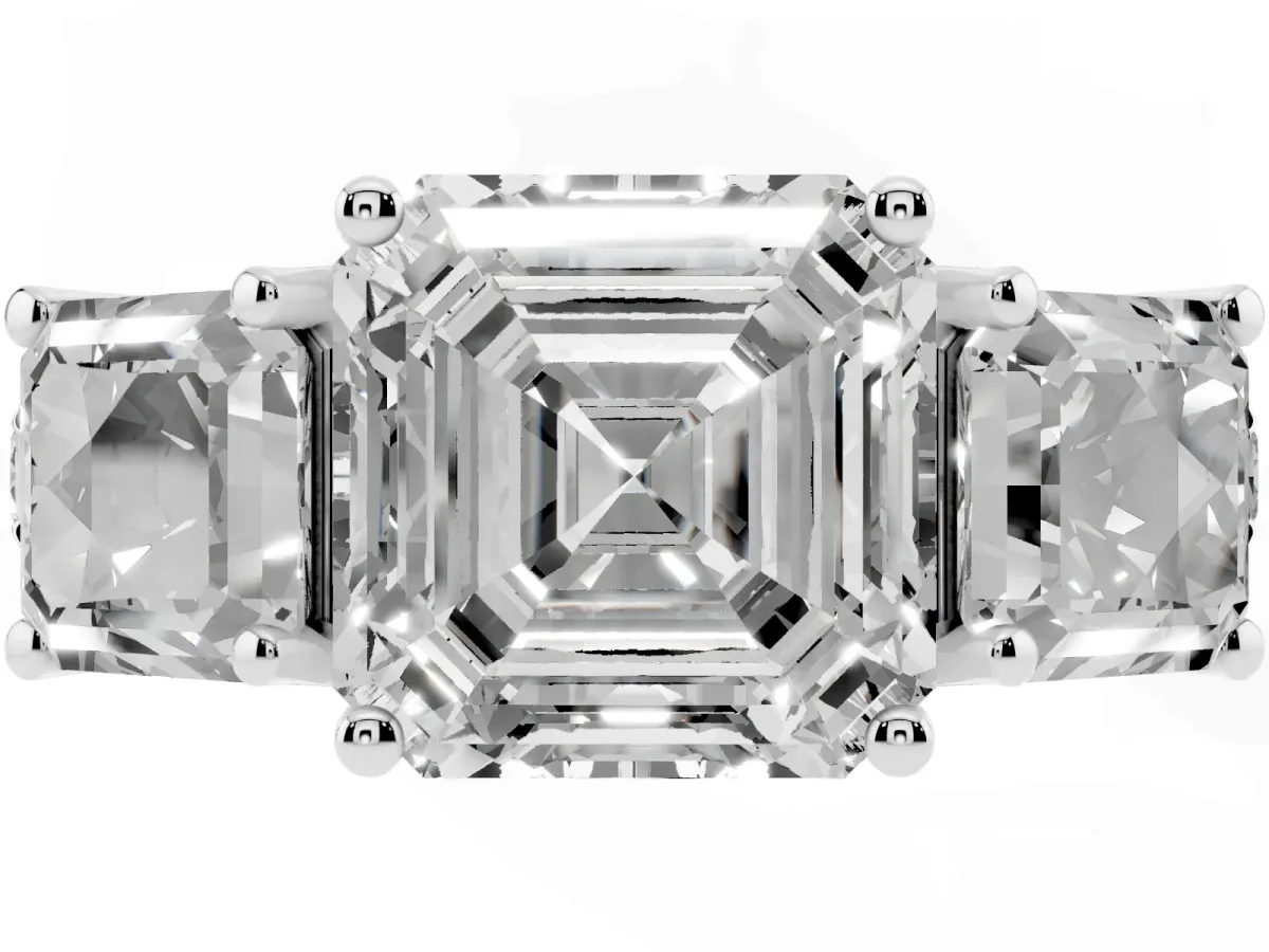 Three-Stone Asscher Cut Diamond Pavé Band with Prong Setting Platinum