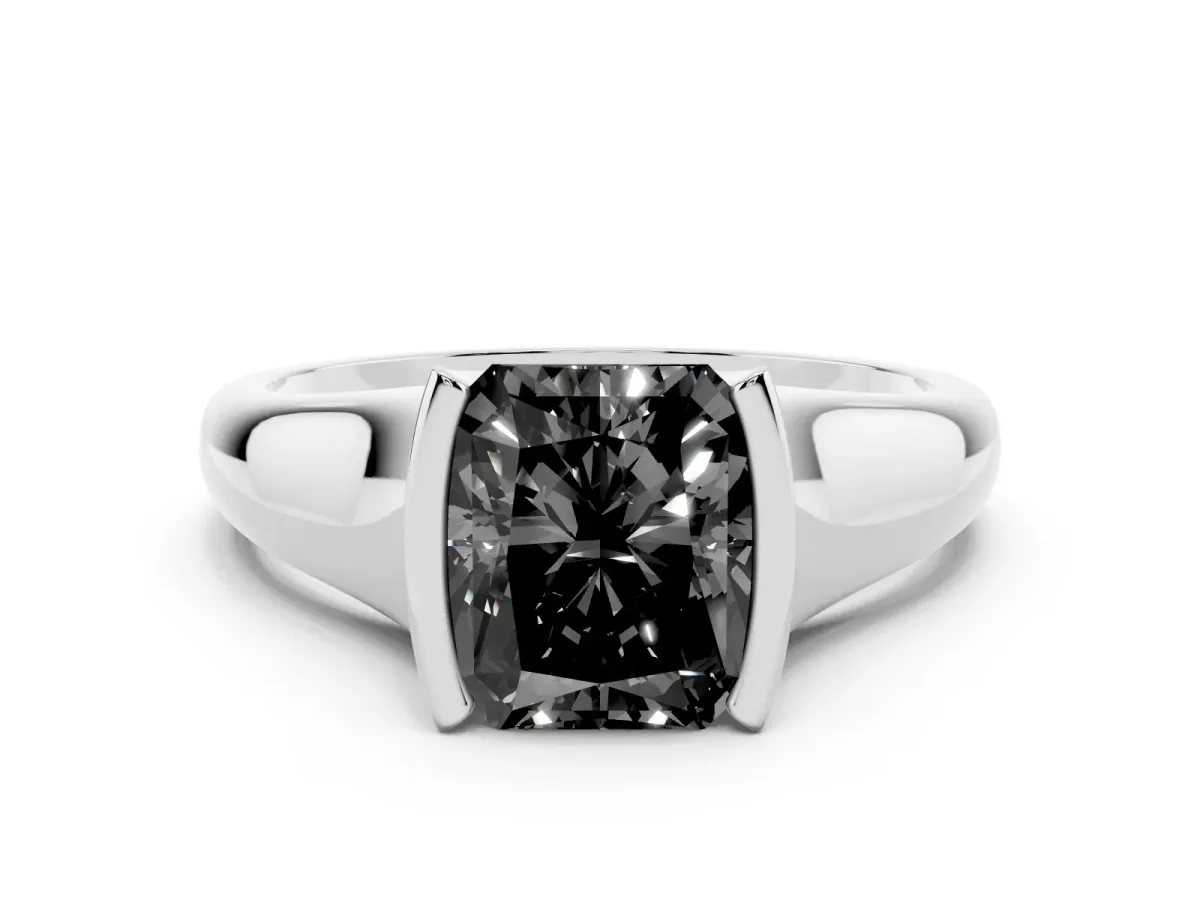 Fancy Black Radiant Cut Solitaire Tension Set Diamond Ring with Split Shank Band Platinum