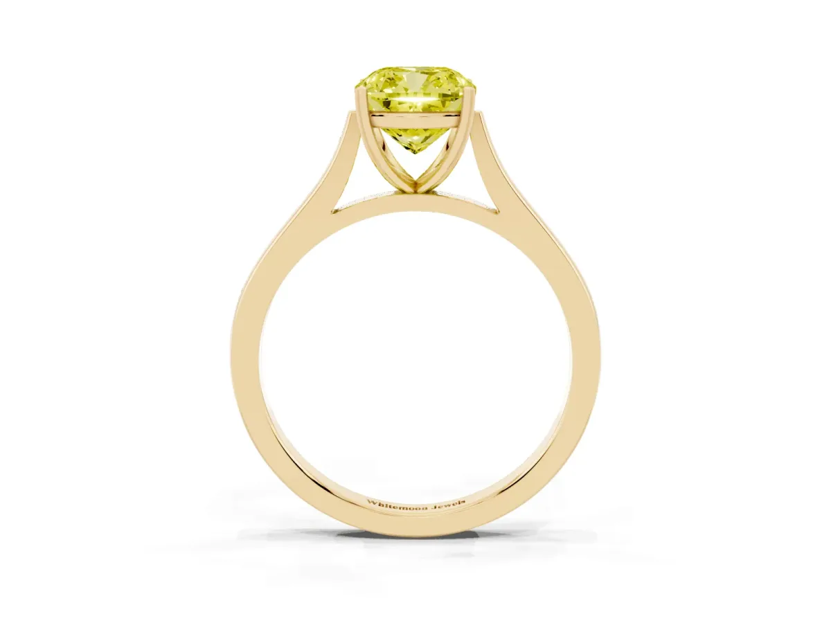 Fancy Yellow Cushion Cut Solitaire Heart Prong Engagement Ring with Tapered Band Yellow gold