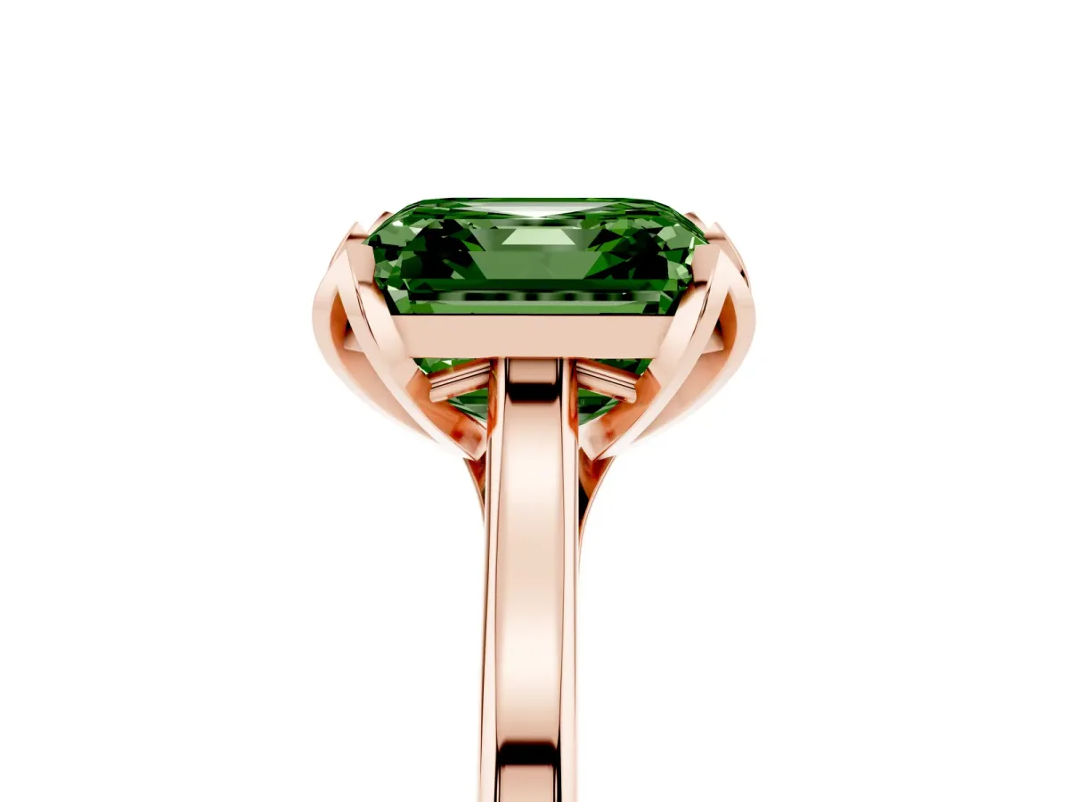 Fancy Green Asscher Cut Diamond Solitaire Ring with Flower Prong Setting and Classic Band Rose gold