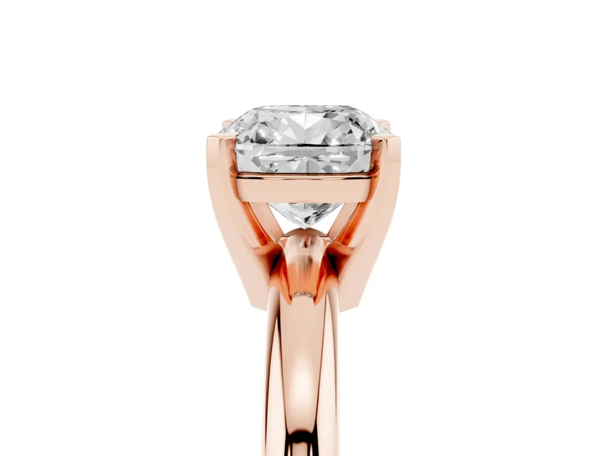 Cushion Cut Diamond Solitaire Engagement Ring with Round Band and Four-Prong Setting Rose gold