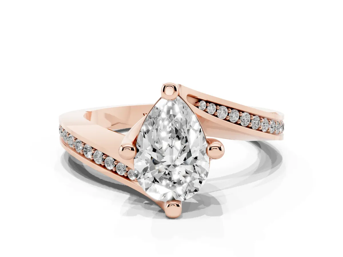 Pear Cut Solitaire Diamond Twist Band with Pavé Setting and Four-Prong Setting Rose gold
