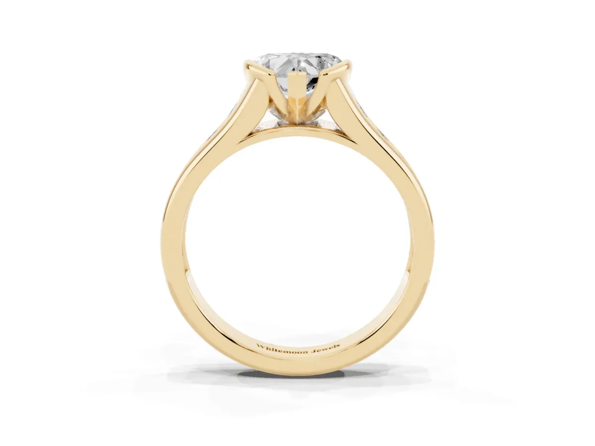 Heart Cut Solitaire Bezel-Set Diamond Ring with Channel-Set Band Yellow gold