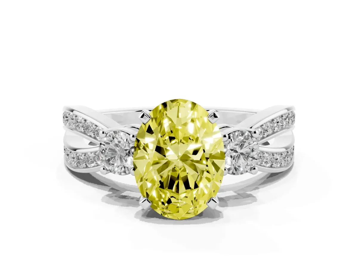 Fancy Yellow Three-Stone Oval Cut Cut Diamond Twist Band with Prong Setting Silver