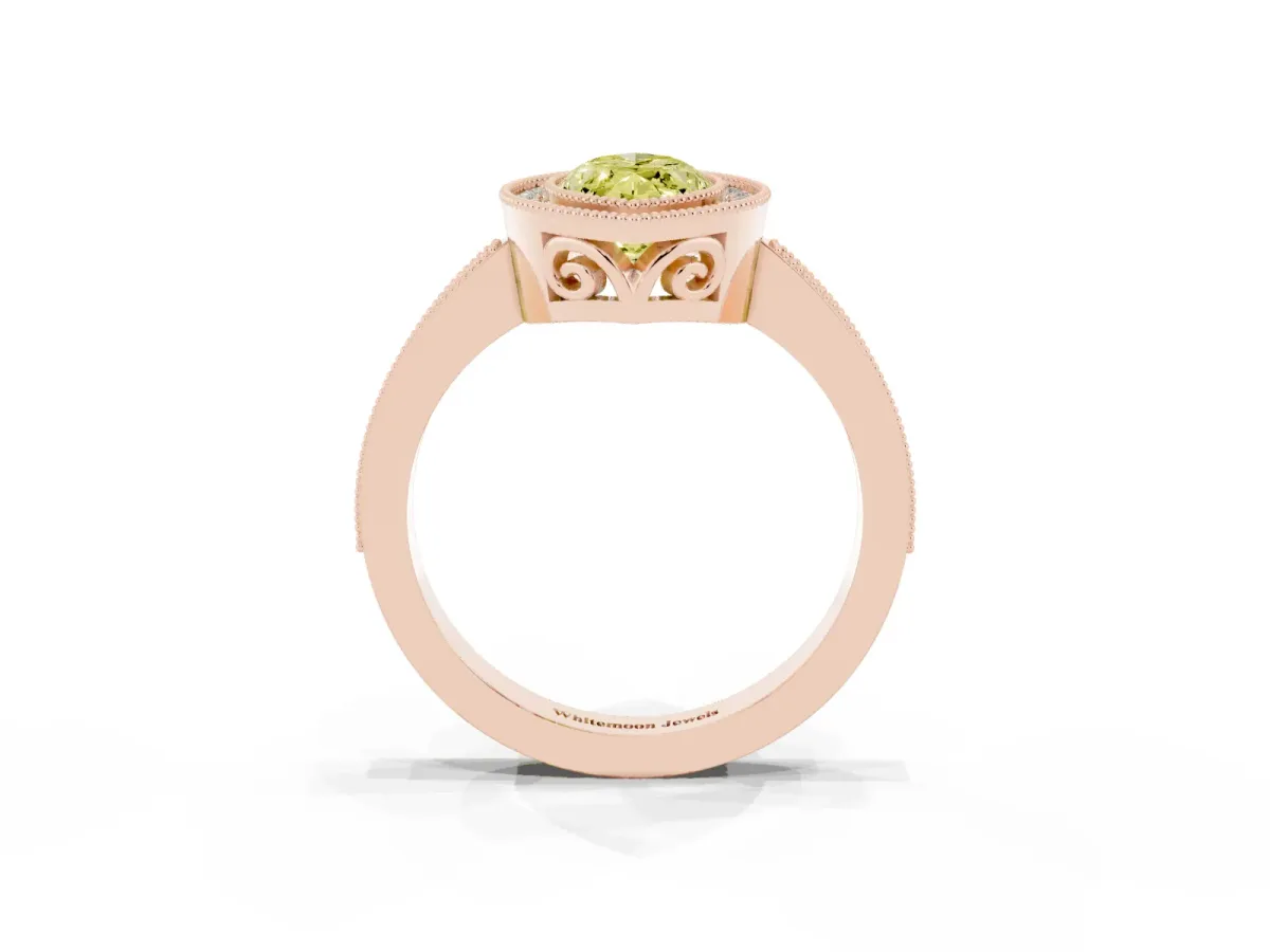 Fancy Yellow Marquise Cut Cut Halo Diamond Ring with Pavé Band and Milgrain Prong Setting Rose gold