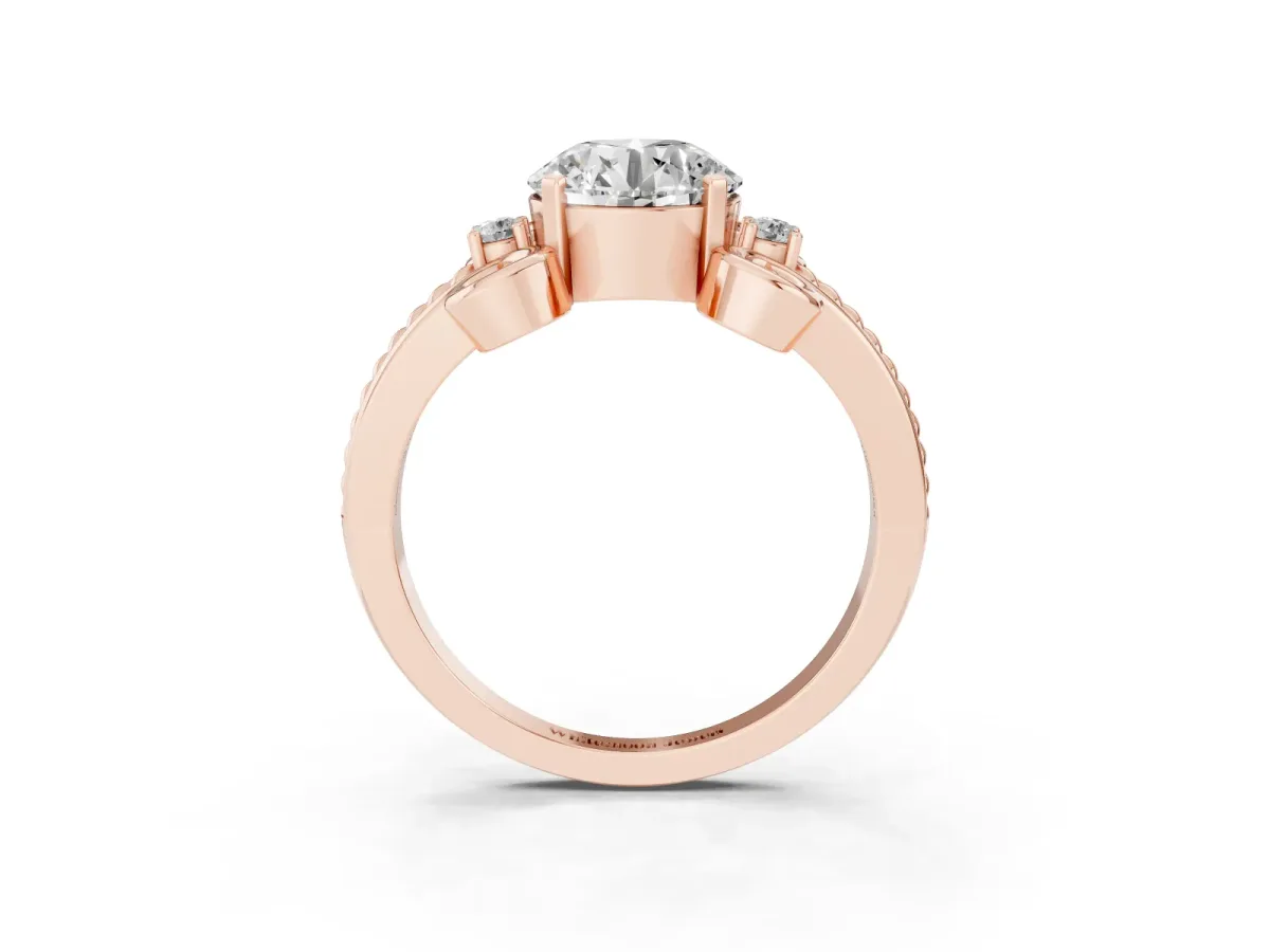 Round Cut Solitaire Twisted Band Scroll Prong Ring Rose gold
