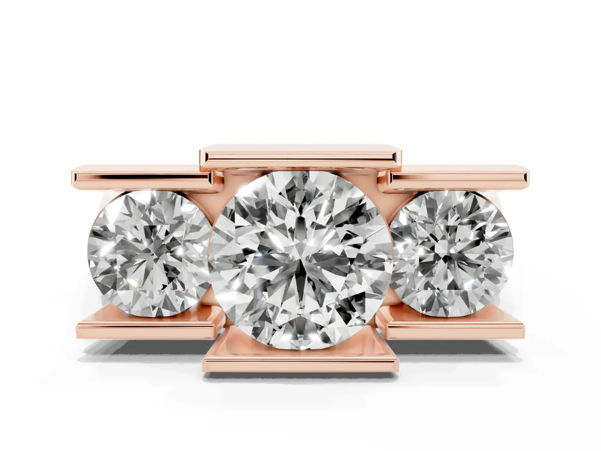 Three Stone Round Cut Cut Channel Set Diamond Ring Rose gold