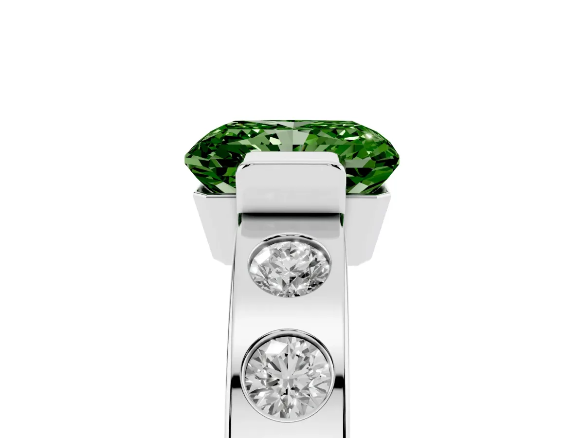 Fancy Green Radiant Cut Brilliant Channel-Set Diamond Ring with Bezel Prong Setting Silver