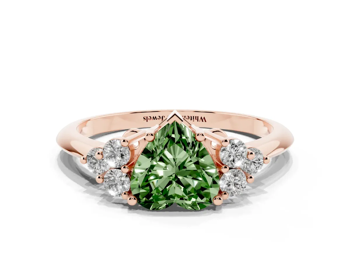 Fancy Green Heart Cut Cut Diamond Cluster Ring with Solitaire Band and Four-Prong Setting Rose gold