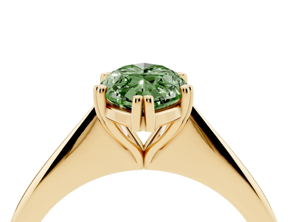 Fancy Green Marquise Cut Solitaire Diamond Ring with Six-Prong Setting and Classic Band Yellow gold