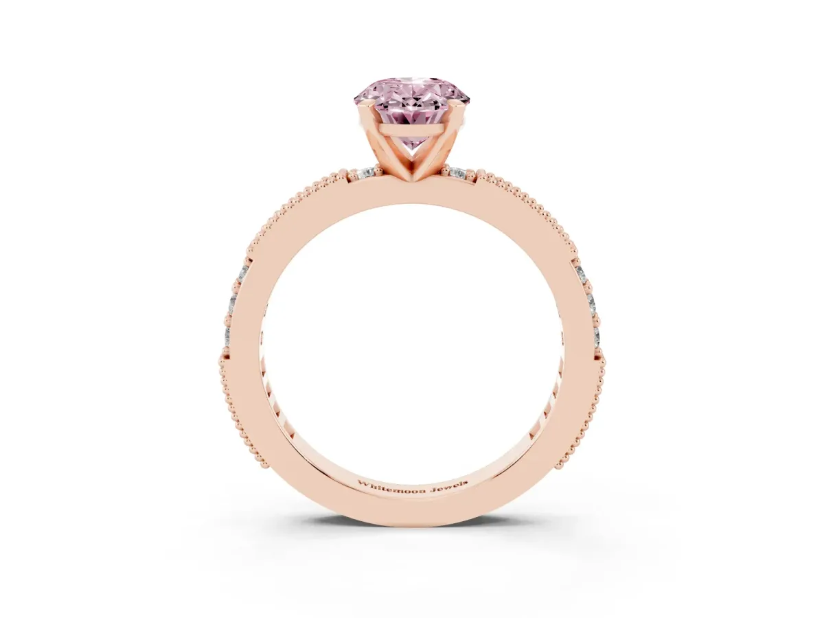 Fancy Pink Oval Cut Solitaire with Pavé Band and Four-Prong Setting Rose gold